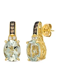Earrings featuring 4.88 ct. t.w. Mint Julep Quartz™, 1/10 ct. t.w. Nude Diamonds™, 1/8 ct. t.w. Chocolate Diamonds® set in 14K Honey Gold™