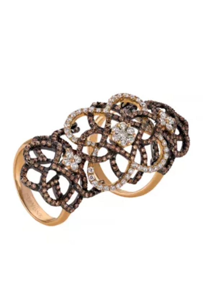 Le Vian Chocolatier Vanilla Diamonds and Chocolate Diamonds Knuckle Ring set in 14K Strawberry Gold