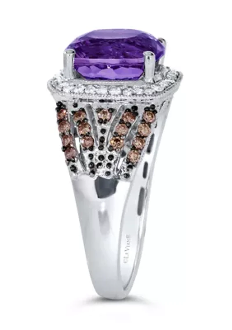 3.5 ct. t.w. Grape Amethyst™, 1/4 ct. t.w. Chocolate Diamonds®, 1/8 ct. t.w. Vanilla Diamonds® Ring in 14K Vanilla Gold®