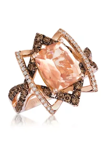 Chocolatier® Ring featuring 2.15 ct. t.w. Peach Morganite™, 1/2 ct. t.w. Chocolate Diamonds®, 1/10 ct. t.w. Vanilla Diamonds® set in 14K Strawberry Gold®