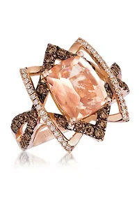 Chocolatier® Ring featuring 2.15 ct. t.w. Peach Morganite™, 1/2 ct. t.w. Chocolate Diamonds®, 1/10 ct. t.w. Vanilla Diamonds® set in 14K Strawberry Gold®