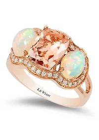 Ring featuring 1.5 ct. t.w. Peach Morganite™, 7/8 ct. t.w. Neopolitan Opal®, 1/6 ct. t.w. Vanilla Diamonds® set in 14K Strawberry Gold®