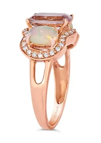 Ring featuring 1.5 ct. t.w. Peach Morganite™, 7/8 ct. t.w. Neopolitan Opal®, 1/6 ct. t.w. Vanilla Diamonds® set in 14K Strawberry Gold®