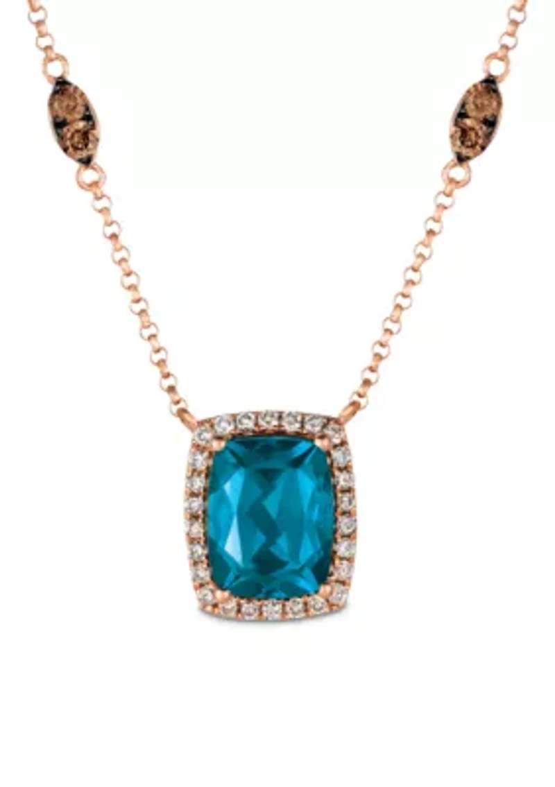 Strawberry & Nude Deep Sea Blue Topaz and Nude Diamonds Necklace in 14k Strawberry Gold