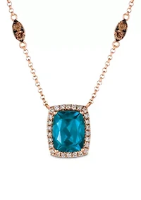 Strawberry & Nude Deep Sea Blue Topaz and Nude Diamonds Necklace in 14k Strawberry Gold