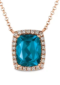 Strawberry & Nude Deep Sea Blue Topaz and Nude Diamonds Necklace in 14k Strawberry Gold