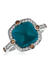 Chocolatier® Ring featuring 5.2 ct. t.w. Deep Sea Blue Topaz™, 1/10 ct. t.w. Chocolate Diamonds®, 1/8 ct. t.w. Vanilla Diamonds® set in 14K Vanilla Gold®