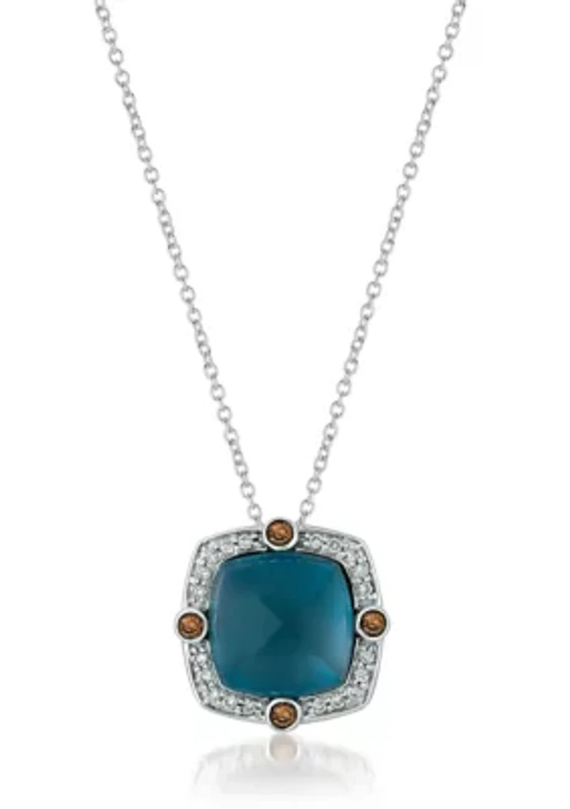 6.87 ct. t.w. Deep Sea Blue Topaz™, 1/10 ct. t.w. Chocolate Diamonds®, 1/6 ct. t.w. Vanilla Diamonds® Necklace in 14K Vanilla Gold®