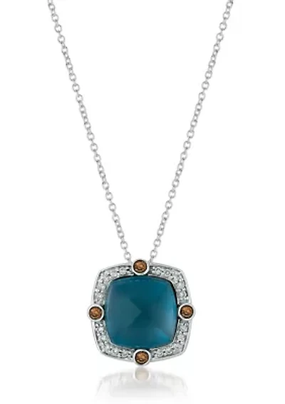 6.87 ct. t.w. Deep Sea Blue Topaz™, 1/10 ct. t.w. Chocolate Diamonds®, 1/6 ct. t.w. Vanilla Diamonds® Necklace in 14K Vanilla Gold®