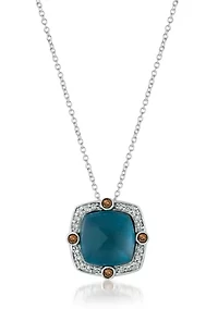6.87 ct. t.w. Deep Sea Blue Topaz™, 1/10 ct. t.w. Chocolate Diamonds®, 1/6 ct. t.w. Vanilla Diamonds® Necklace in 14K Vanilla Gold®