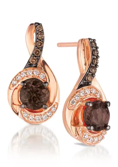 7/8 ct. t.w. Chocolate Quartz®, 1/10 ct. t.w. Chocolate Diamonds®, 1/10 ct. t.w. Vanilla Diamonds® Chocolatier® Earrings set in 14K Strawberry Gold®