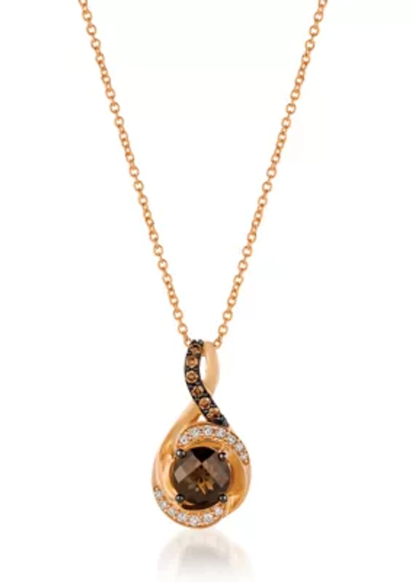 Chocolatier® Pendant featuring 3/4 cts. Chocolate Quartz®, 1/10 cts. Vanilla Diamonds® , 1/20 cts. Chocolate Diamonds® set in 14K Strawberry Gold®
