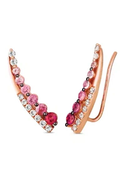 7/8 ct. t.w. Pink Sapphire Ombré, 1/3 ct. t.w. White Sapphire Climber Earrings in 14K Strawberry Gold®