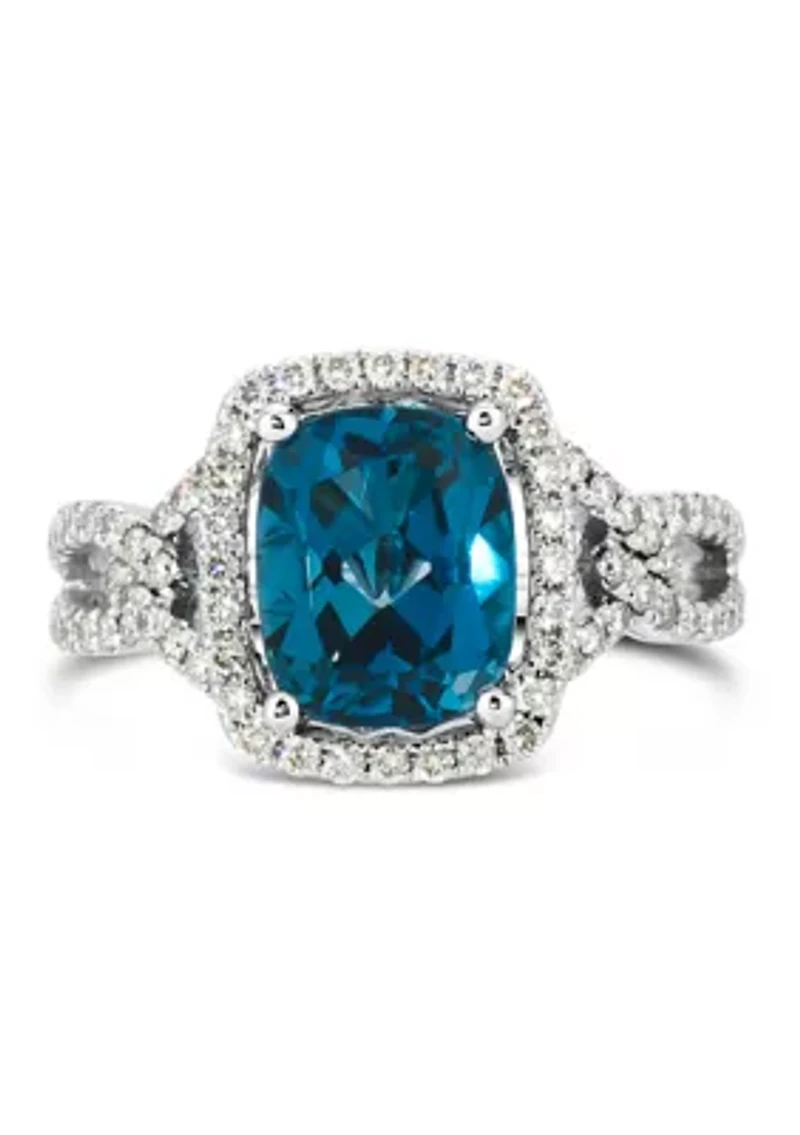 3.25 ct. t.w. Deep Sea Blue Topaz™, 1/2 ct. t.w. Nude Diamonds™ Ring set in 14K Vanilla Gold®