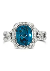 3.25 ct. t.w. Deep Sea Blue Topaz™, 1/2 ct. t.w. Nude Diamonds™ Ring set in 14K Vanilla Gold®