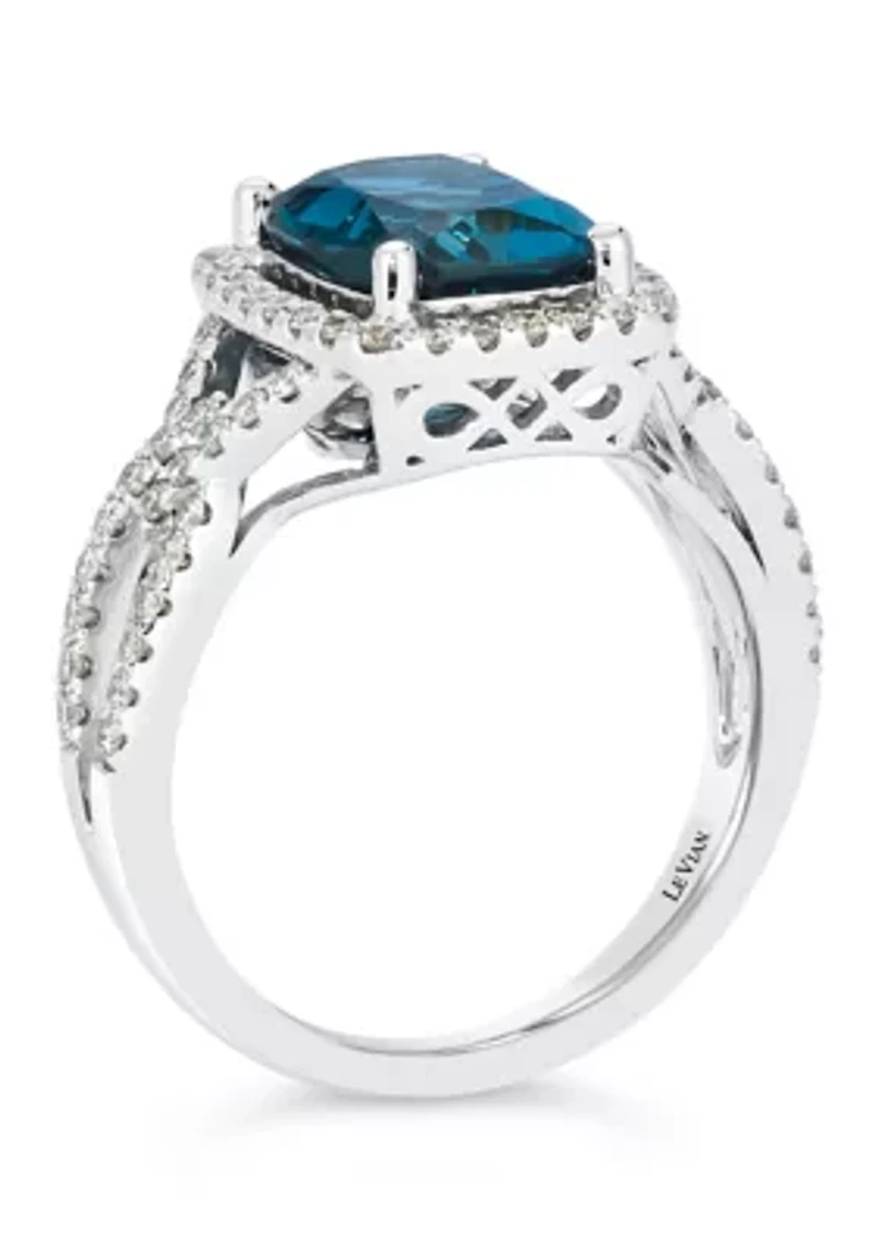 3.25 ct. t.w. Deep Sea Blue Topaz™, 1/2 ct. t.w. Nude Diamonds™ Ring set in 14K Vanilla Gold®