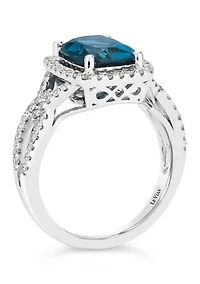 3.25 ct. t.w. Deep Sea Blue Topaz™, 1/2 ct. t.w. Nude Diamonds™ Ring set in 14K Vanilla Gold®