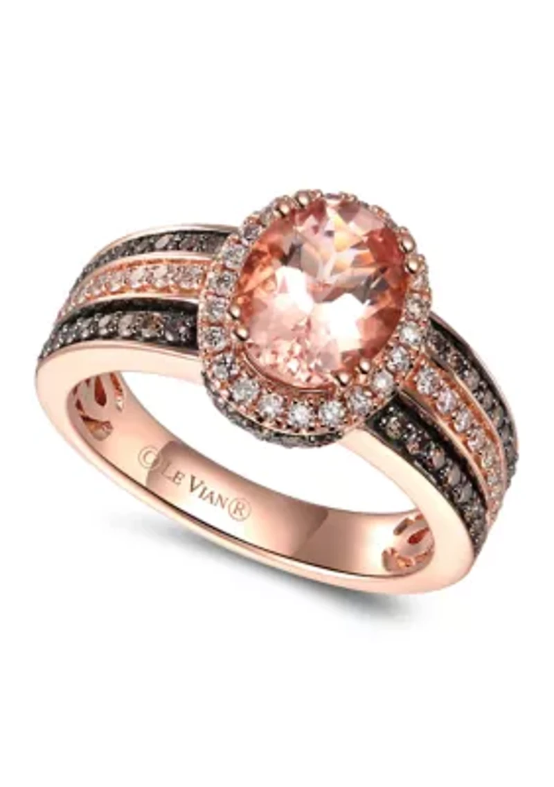 Ring featuring 1 1/3 cts. Peach Morganite™, 1/3 cts. Nude Diamonds™, 3/8 cts. Chocolate Diamonds® set in 14K Strawberry Gold®