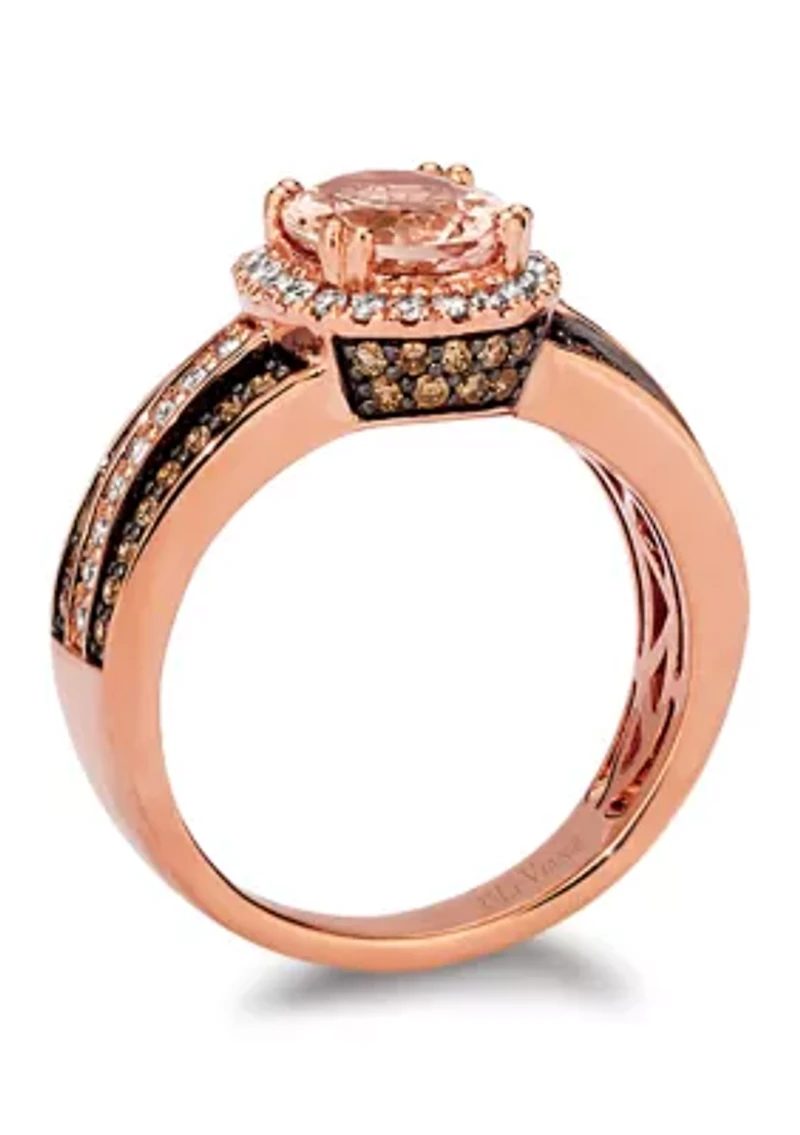 Ring featuring 1 1/3 cts. Peach Morganite™, 1/3 cts. Nude Diamonds™, 3/8 cts. Chocolate Diamonds® set in 14K Strawberry Gold®