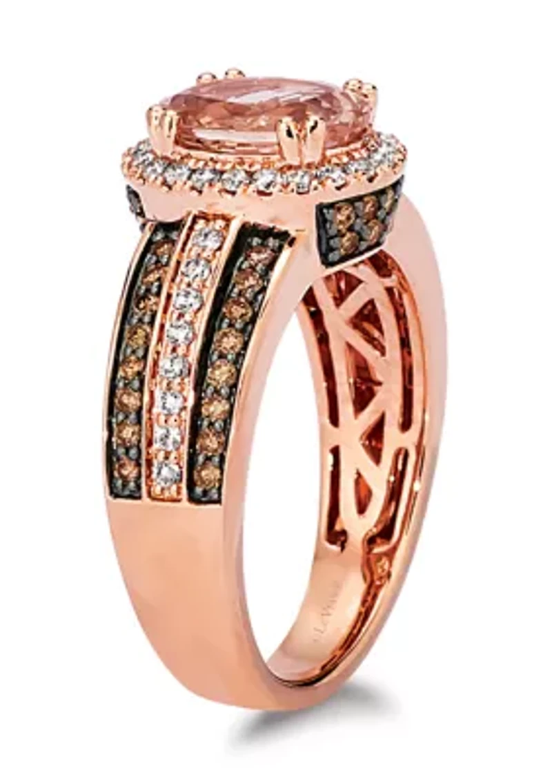 Ring featuring 1 1/3 cts. Peach Morganite™, 1/3 cts. Nude Diamonds™, 3/8 cts. Chocolate Diamonds® set in 14K Strawberry Gold®