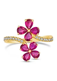 1.37 ct. t.w. Passion Ruby™, 1/5 ct. t.w. Nude Diamonds™ Flower Ring in 14K Honey Gold™