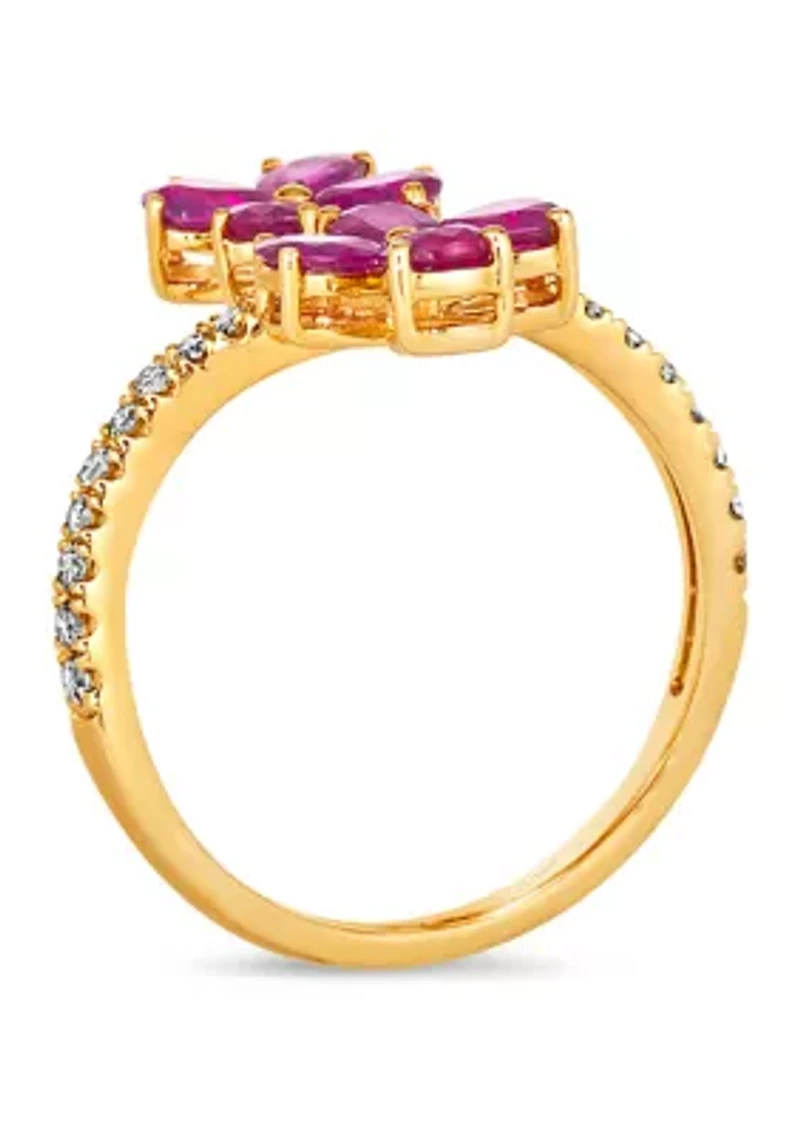 1.37 ct. t.w. Passion Ruby™, 1/5 ct. t.w. Nude Diamonds™ Flower Ring in 14K Honey Gold™