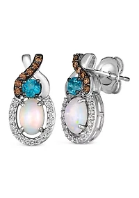 Chocolatier® Earrings featuring 3/8 ct. t.w. Neopolitan Opal®, 1/5 ct. t.w. Deep Sea Blue Topaz™, 1/10 ct. t.w. Chocolate Diamonds®, 1/8 ct. t.w. Vanilla Diamonds® set in 14K Vanilla Gold®