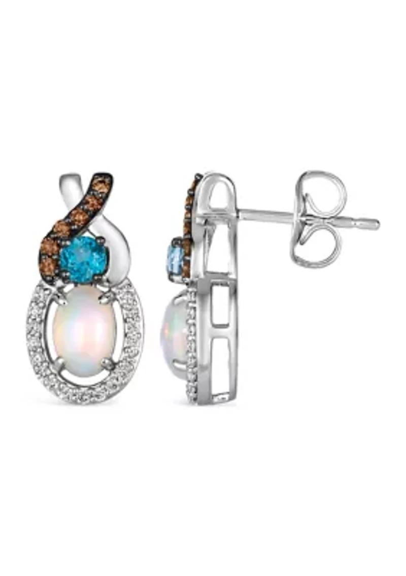 Chocolatier® Earrings featuring 3/8 ct. t.w. Neopolitan Opal®, 1/5 ct. t.w. Deep Sea Blue Topaz™, 1/10 ct. t.w. Chocolate Diamonds®, 1/8 ct. t.w. Vanilla Diamonds® set in 14K Vanilla Gold®