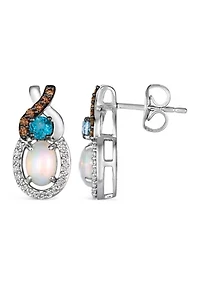 Chocolatier® Earrings featuring 3/8 ct. t.w. Neopolitan Opal®, 1/5 ct. t.w. Deep Sea Blue Topaz™, 1/10 ct. t.w. Chocolate Diamonds®, 1/8 ct. t.w. Vanilla Diamonds® set in 14K Vanilla Gold®