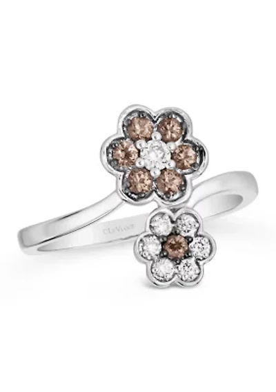 Chocolatier® Flower Ring featuring 1/6 cts. Vanilla Diamonds®, 1/3 cts. Chocolate Diamonds® set in 14K Vanilla Gold®