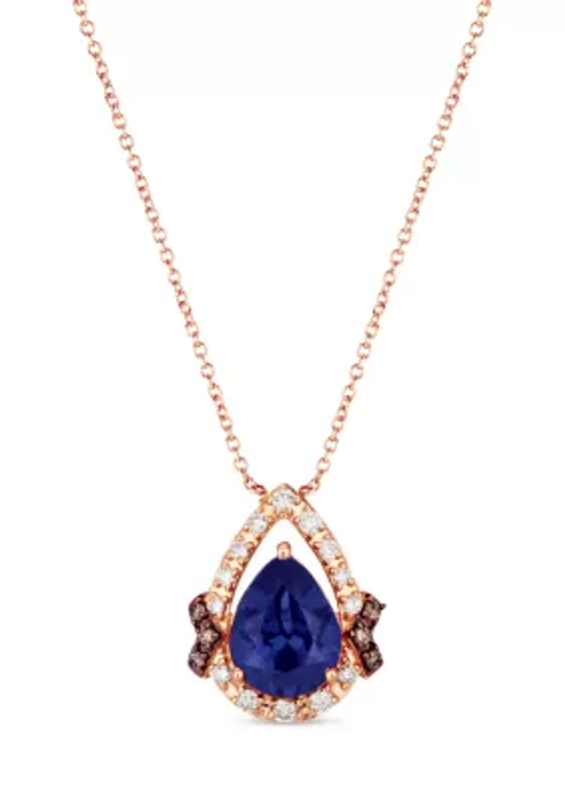 1/10 ct. t.w. Chocolate Diamond®, 1/8 ct. t.w. Nude Diamond™, and 1.5 ct. t.w. Tanzanite Pendant Necklace in 14K Strawberry Gold®