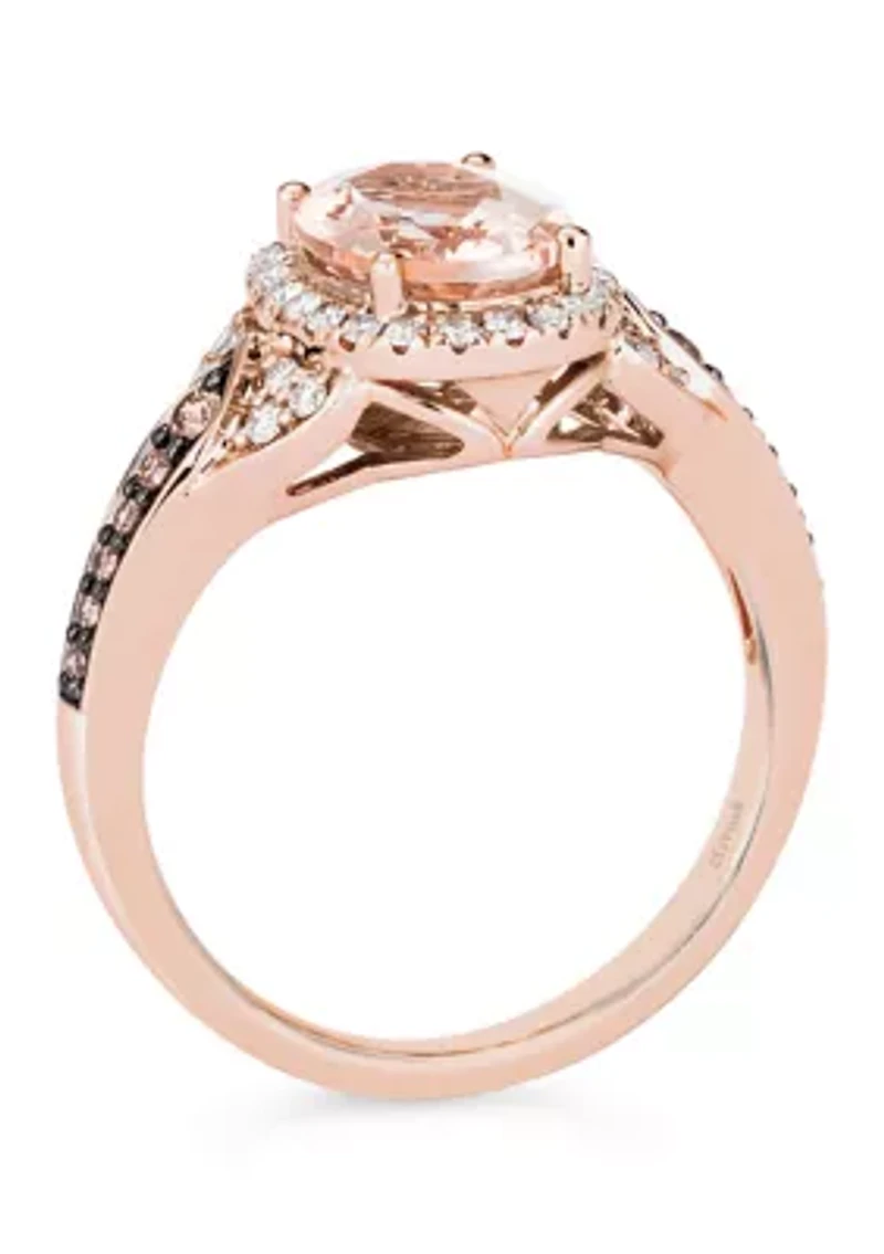 Ring featuring 1.33 ct. t.w. Peach Morganite™, 1/8 ct. t.w. Chocolate Diamonds®, 1/4 ct. t.w. Nude Diamonds™ set in 14K Strawberry Gold®