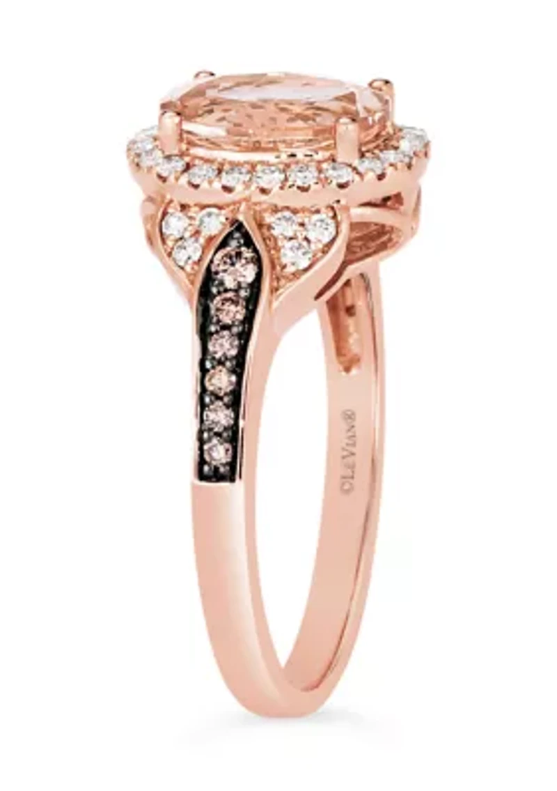 Ring featuring 1.33 ct. t.w. Peach Morganite™, 1/8 ct. t.w. Chocolate Diamonds®, 1/4 ct. t.w. Nude Diamonds™ set in 14K Strawberry Gold®
