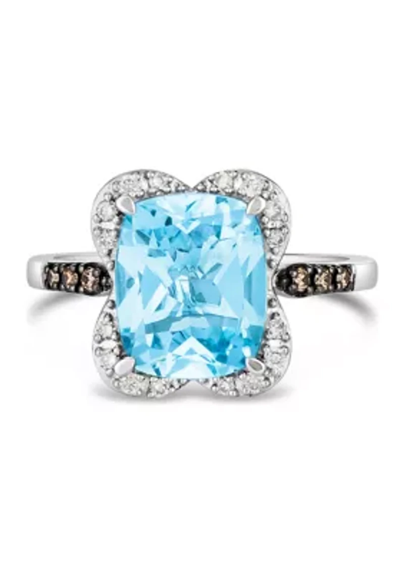 4.25 ct. t.w. Blue Topaz, 1/10 ct. t.w. Chocolate Diamonds®, 1/8 ct. t.w. Nude Diamonds™ Ring in 14K Vanilla Gold®