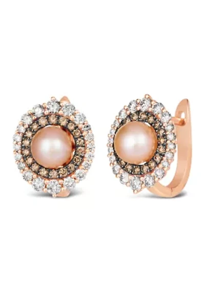 Earrings featuring Strawberry Pearls®, 3/4 ct. t.w. Nude Diamonds™, 1/3 ct. t.w. Chocolate Diamonds® set in 14K Strawberry Gold®