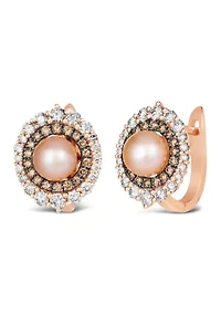 Earrings featuring Strawberry Pearls®, 3/4 ct. t.w. Nude Diamonds™, 1/3 ct. t.w. Chocolate Diamonds® set in 14K Strawberry Gold®