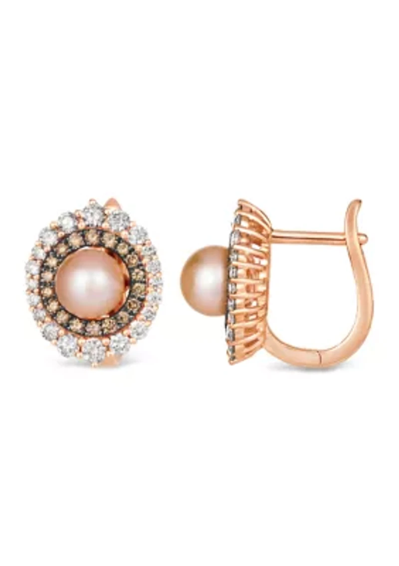 Earrings featuring Strawberry Pearls®, 3/4 ct. t.w. Nude Diamonds™, 1/3 ct. t.w. Chocolate Diamonds® set in 14K Strawberry Gold®