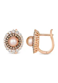 Earrings featuring Strawberry Pearls®, 3/4 ct. t.w. Nude Diamonds™, 1/3 ct. t.w. Chocolate Diamonds® set in 14K Strawberry Gold®