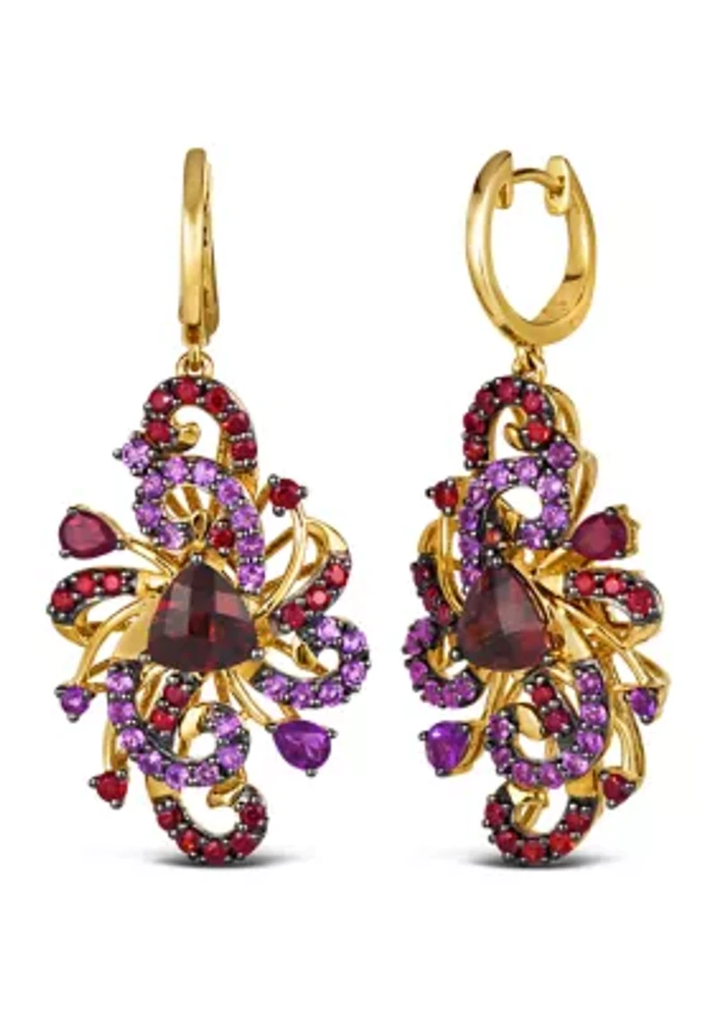 Earrings featuring 4.5 ct. t.w. Pomegranate Garnet™, 1.25 ct. t.w. Grape Amethyst™, set in 14K Honey Gold™