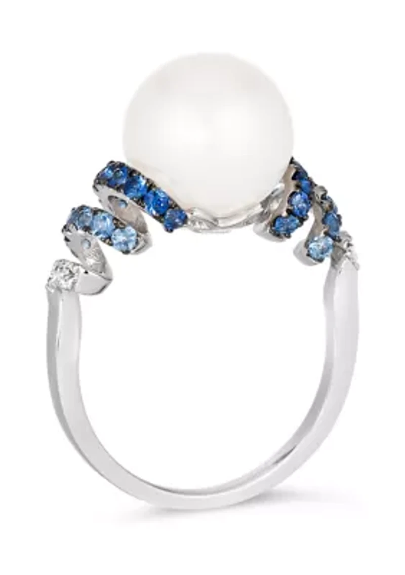 5/8 ct. t.w. Sapphire and Freshwater Pearl Ring in 14K Vanilla Gold® 