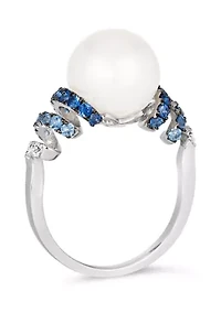5/8 ct. t.w. Sapphire and Freshwater Pearl Ring in 14K Vanilla Gold® 