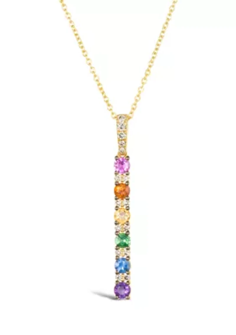 1/2 ct. t.w. Diamond and Multi Stone Stick Pendant Necklace in 14K Honey Gold™