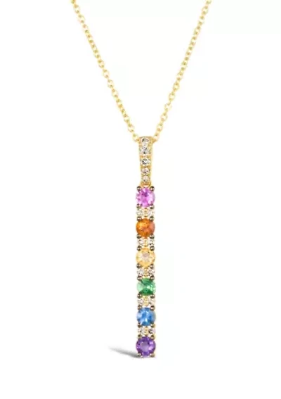 1/2 ct. t.w. Diamond and Multi Stone Stick Pendant Necklace in 14K Honey Gold™