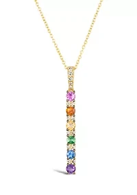 1/2 ct. t.w. Diamond and Multi Stone Stick Pendant Necklace in 14K Honey Gold™