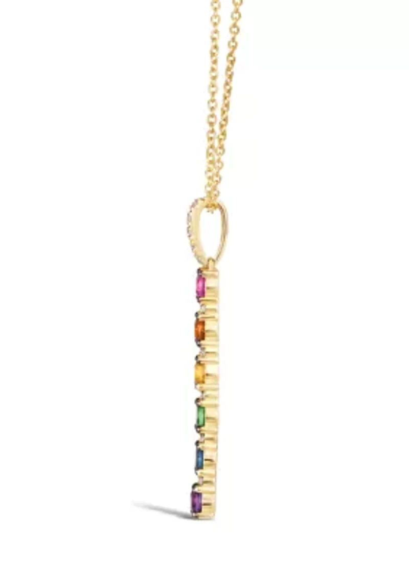1/2 ct. t.w. Diamond and Multi Stone Stick Pendant Necklace in 14K Honey Gold™