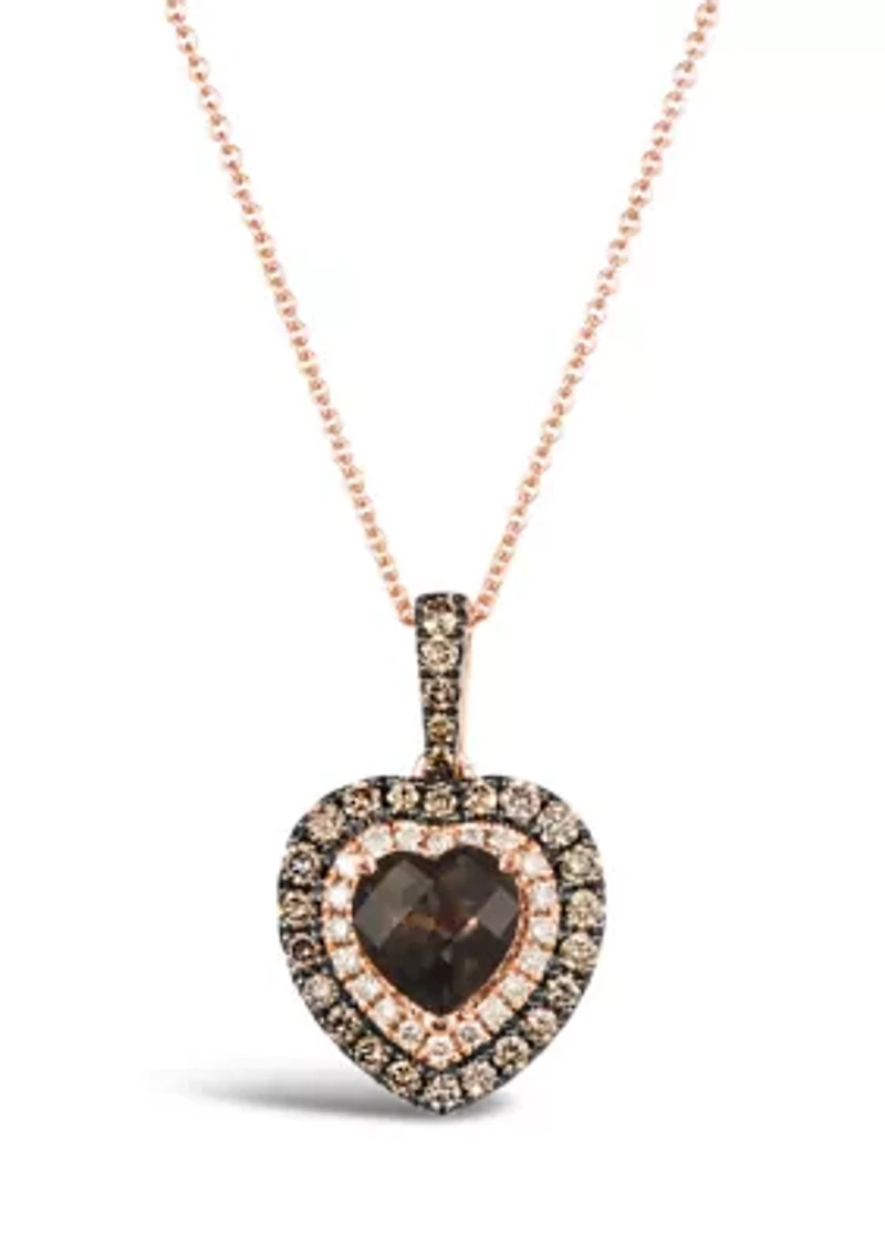 1 ct. t.w. Diamond and 1 ct. t.w. Smoky Quartz Heart Pendant Necklace in 14K Strawberry Gold®