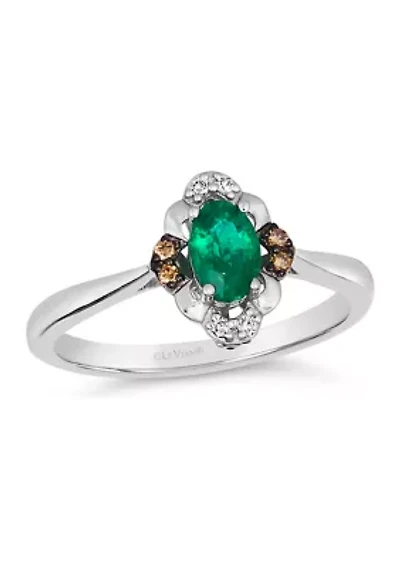  Ring featuring 3/8 ct. t.w. Emerald, 1/20 ct. t.w. Chocolate Diamonds®, Nude Diamonds™ in 14K Vanilla Gold®