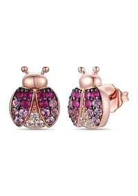1/2 ct. t.w. Strawberry Ombré® Sapphires, 1/8 ct. t.w. White Sapphire Ladybug Ombré Earrings in 14K Strawberry Gold®
