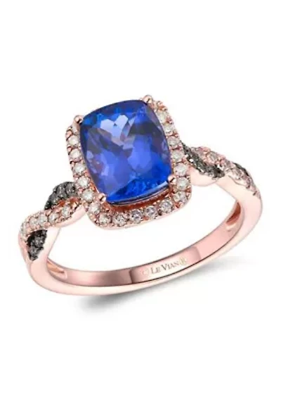2 ct. t.w. Blueberry Tanzanite®, 1/4 ct. t.w. Nude Diamonds™, 1/15 ct. t.w. Chocolate Diamonds® Ring in 14K Strawberry Gold®