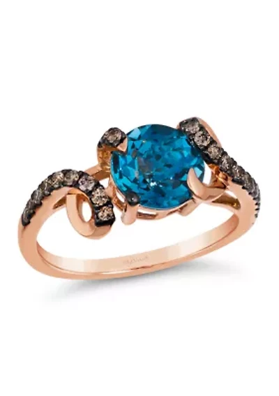 Chocolatier® Ring featuring 2 5/8 cts. Deep Sea Blue Topaz™, 1/4 cts. Chocolate Diamonds® set in 14K Strawberry Gold®